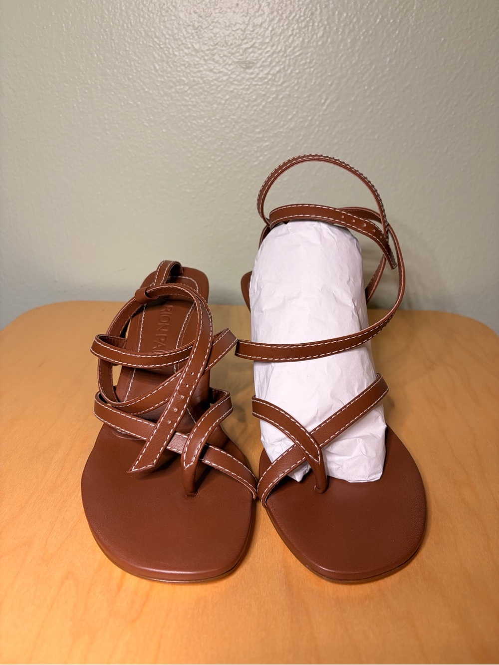 Women’s Tan Multi-Strap Flat Sandals with Ankle Wrap